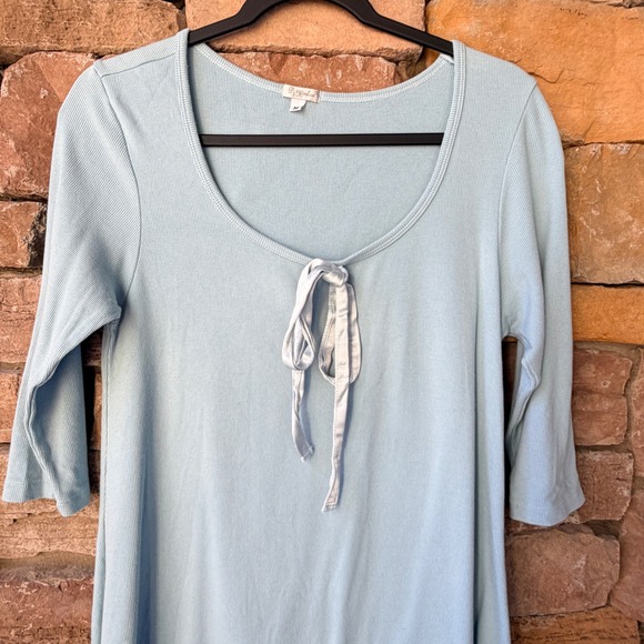 PJ Harlow Medium Blue Pajama Set Supima Cotton Modal Ribbed Top & Satin Pants - Picture 3 of 14